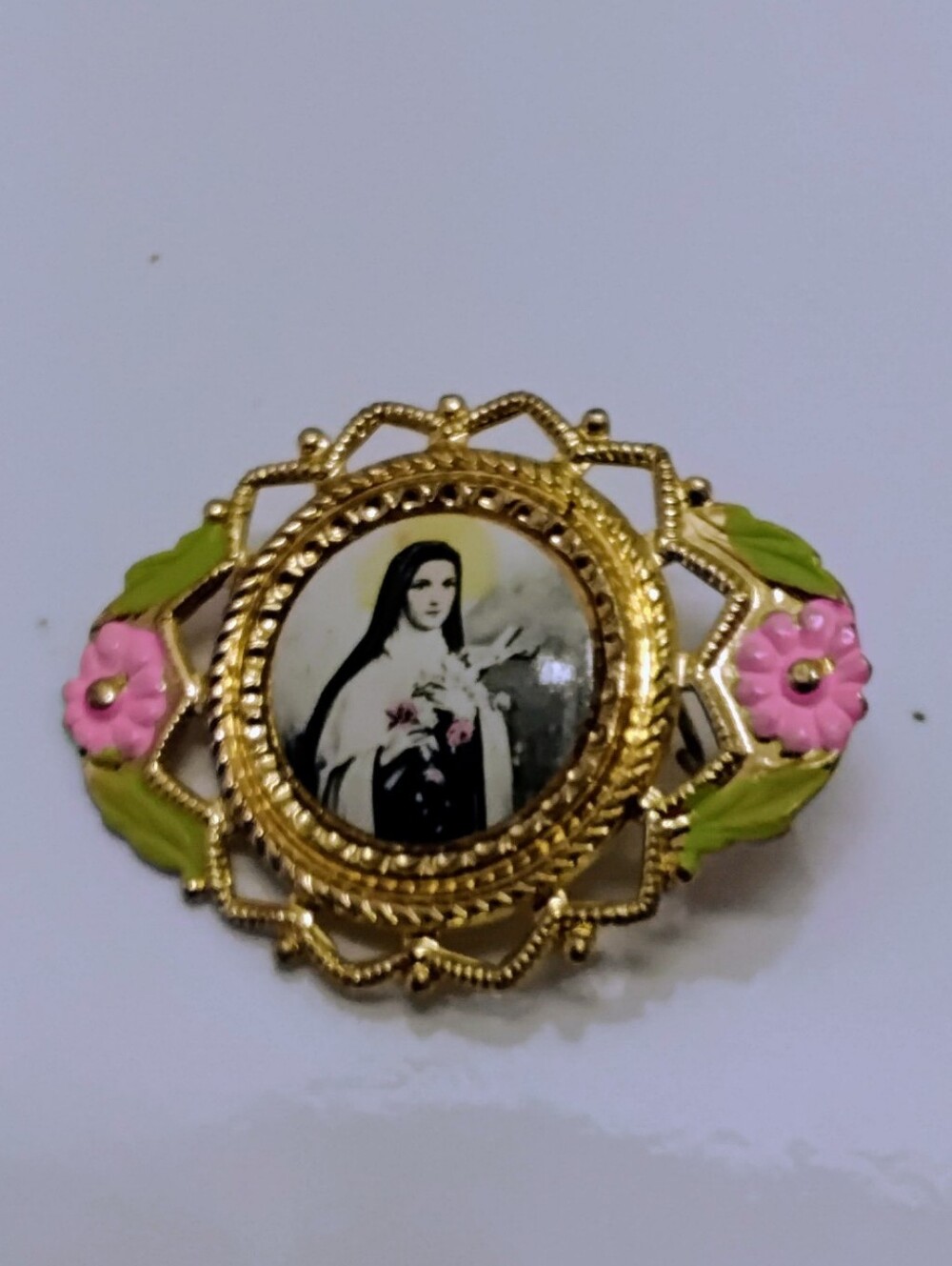 Saint Therese Of Lisieux Litle Flower Brooch/pin 2 Inches